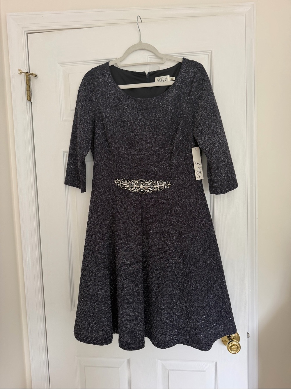 Embellished Fit & Flare Cocktail Dress in grey